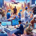 Illustration d'une rue animée avec divers professionnels dont les métiers commencent par la lettre 'S', reflétant le dynamisme et la diversité des professions.