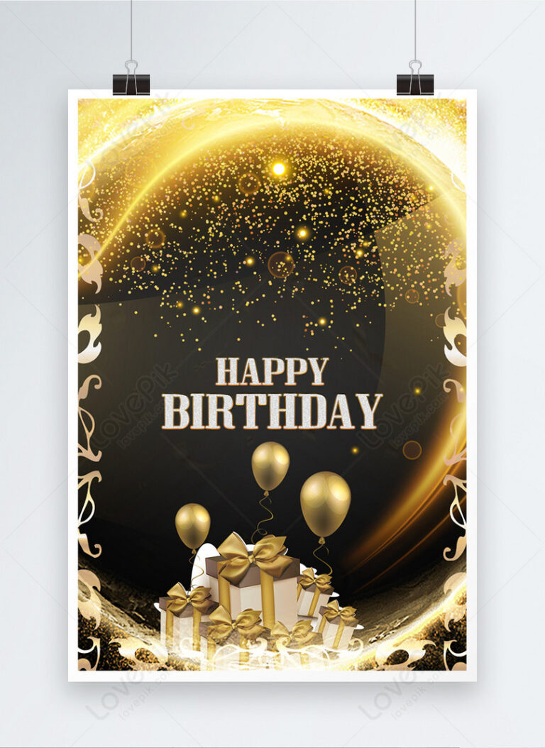 Image d'une affiche de célébration d'anniversaire avec un design festif comprenant des ballons colorés et des confettis, idéale pour illustrer un tutoriel Photoshop.