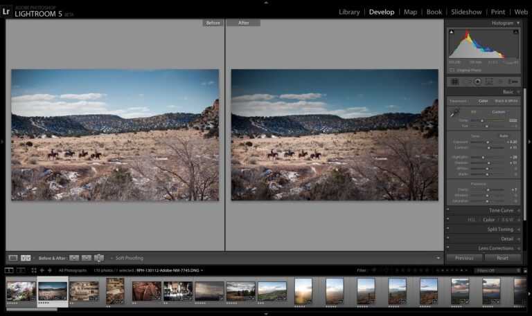 Interface utilisateur d'Adobe Lightroom 5 mettant en évidence les outils d'édition avancés.