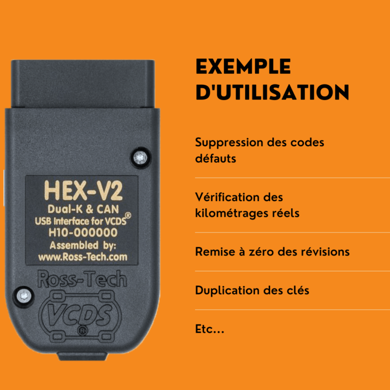 Interface VCDS avec écran montrant des options de diagnostic pour véhicules Volkswagen, Audi et Skoda, essentielle pour le dépannage