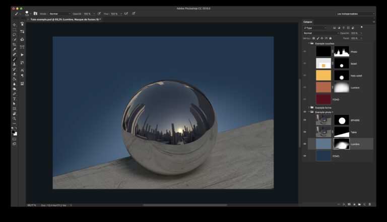 Un exemple de manipulation avancée avec les masques de fusion dans Photoshop pour des projets créatifs