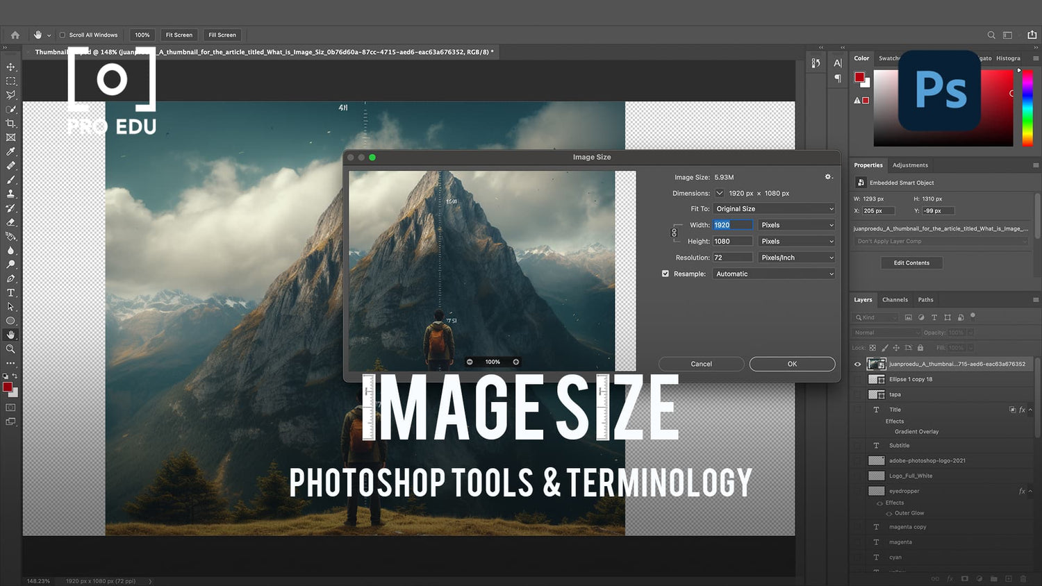 Options de redimensionnement dans Photoshop