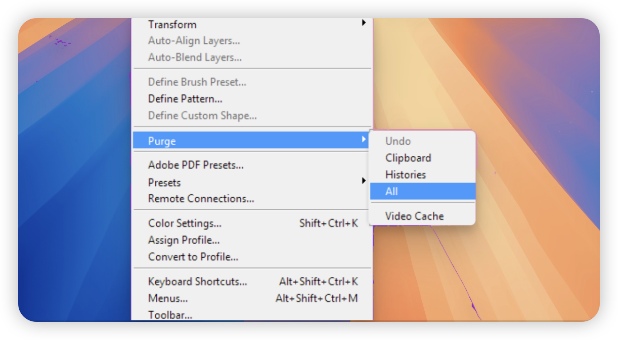 Illustration purge cache Photoshop