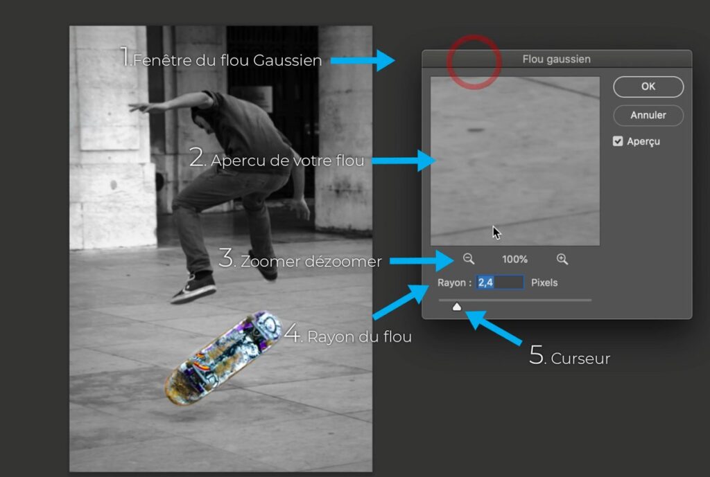 Réglage précis des paramètres du flou gaussien dans Photoshop