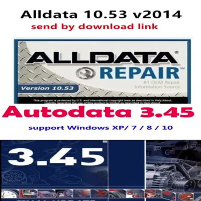 Interface du logiciel Autodata 3.45 accompagnée d'Alldata, idéale pour la réparation automobile