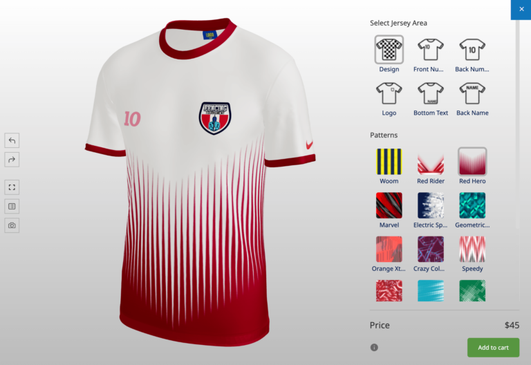 Vue d'un configurateur 3D pour créer un maillot de foot personnalisé gratuitement