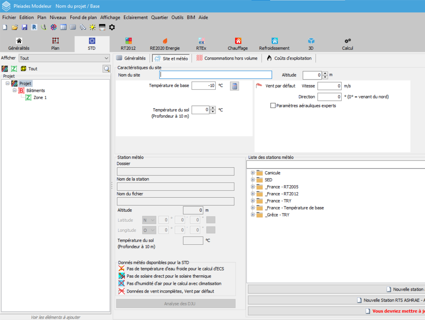 Configuration météo sur logiciel Pléiades