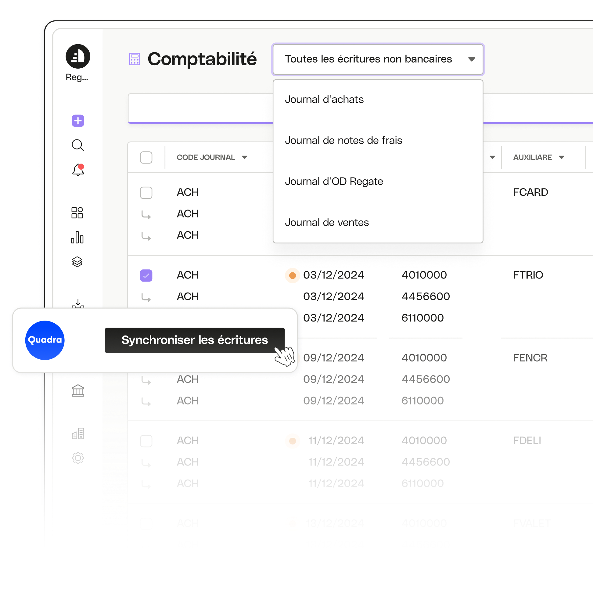 Interface dashboard Regate