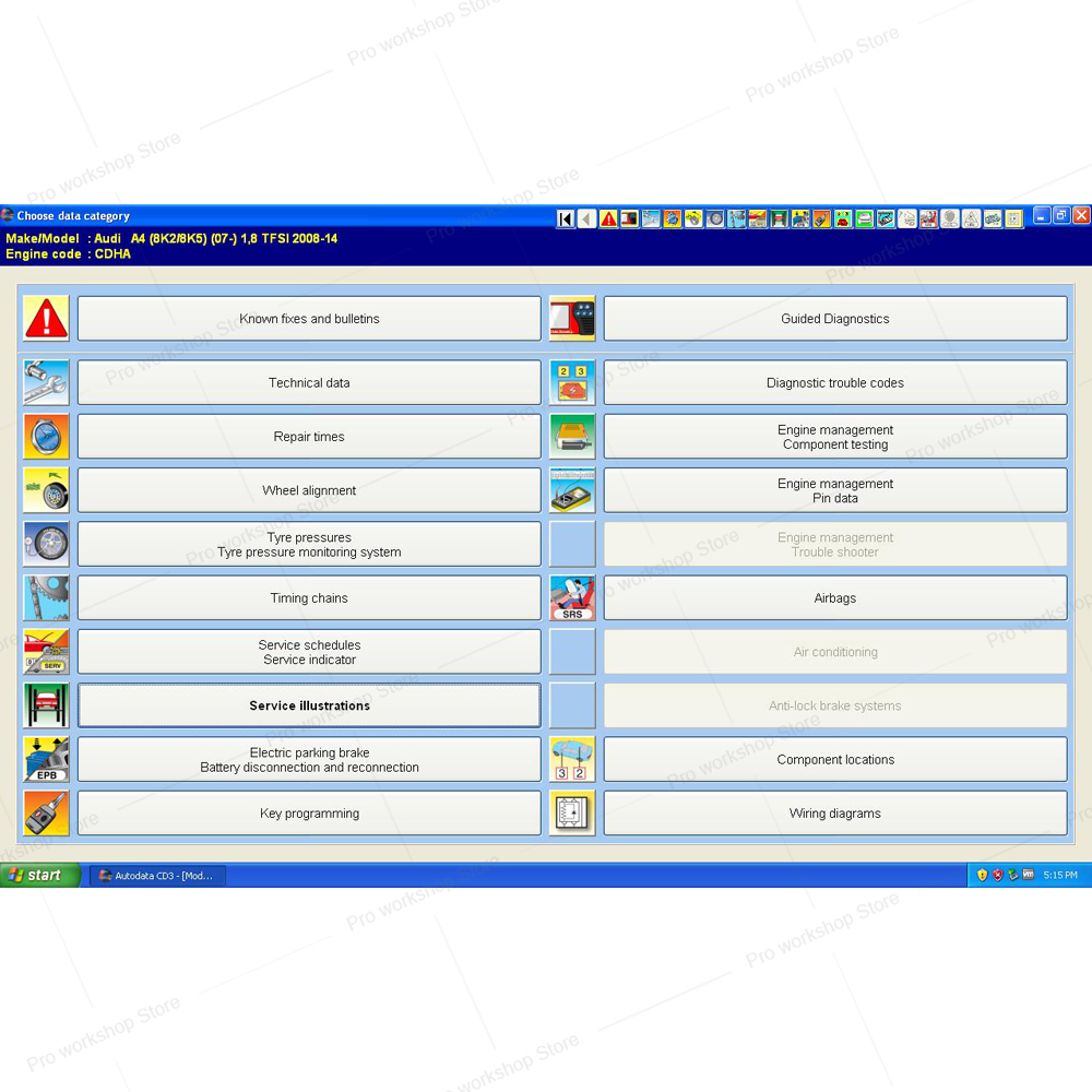Interface du logiciel Autodata 3.45 présentant les schémas de câblage automobile