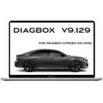 Interface du logiciel Diagbox v9 affichée sur un ordinateur avec outils de diagnostic PSA