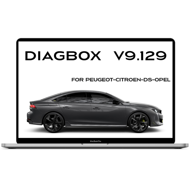 Interface du logiciel Diagbox v9 affichée sur un ordinateur avec outils de diagnostic PSA