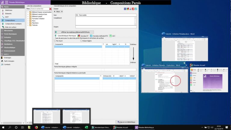 Interface principale du logiciel Pleiades utilisée pour la simulation thermique