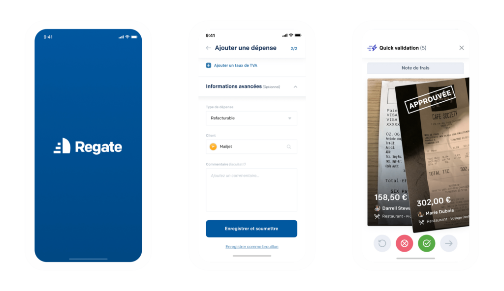 Interface du logiciel Regate by Qonto sur mobile, illustrant la gestion financière moderne
