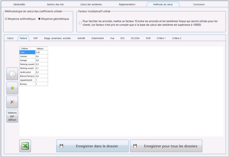 Interface du logiciel Liciel pour calcul du tantième de copropriété
