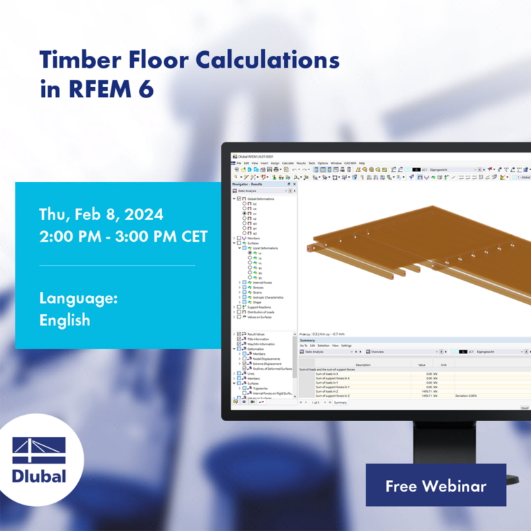 Interface de logiciel gratuit pour le calcul de planchers bois dans RFEM 6