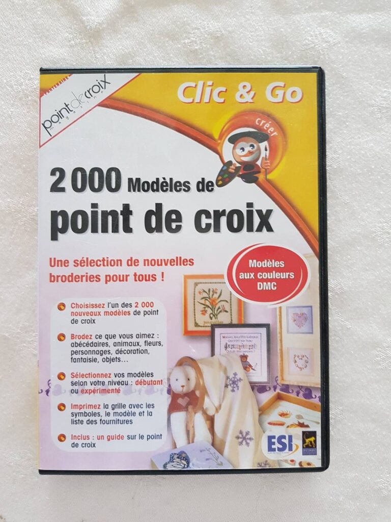 Capture d'écran du logiciel 2000 modèles de point de croix avec interface de création de grilles DMC