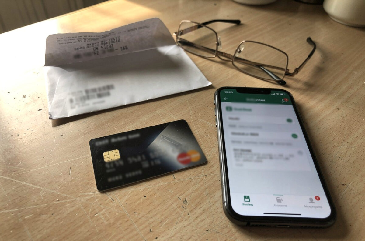 Une carte bancaire et un téléphone sur une table